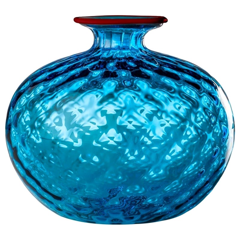 21st Century Monofiori Balloton Small Glass Vase in Aquamarine/Red by Venini For Sale