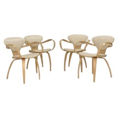 Norman Cherner Pretzel Chairs in Leather and Wood Frame by Plycraft, Set of 4