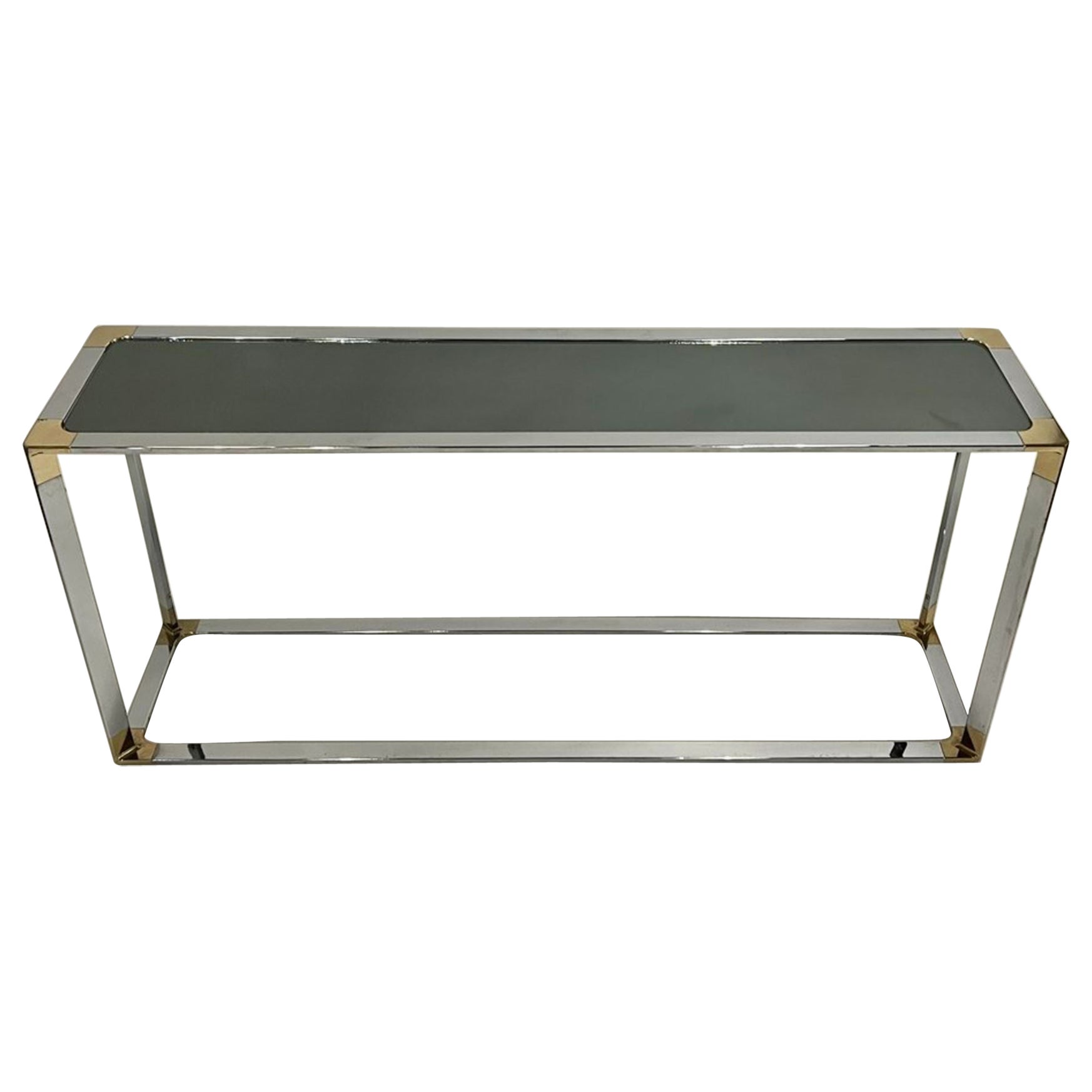 Mid-Century Chrome and Brass Mirrored Console Table