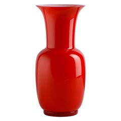 21st Century Opalino Small Glass Vase in Milk-White/Red by Venini