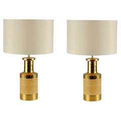 Pair of Bitossi Gold and Stoneware Ceramic Italian Table Lamps, Italy 1970's
