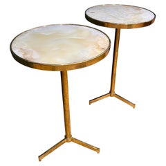 Italian Pair of brass and onyx side tables 