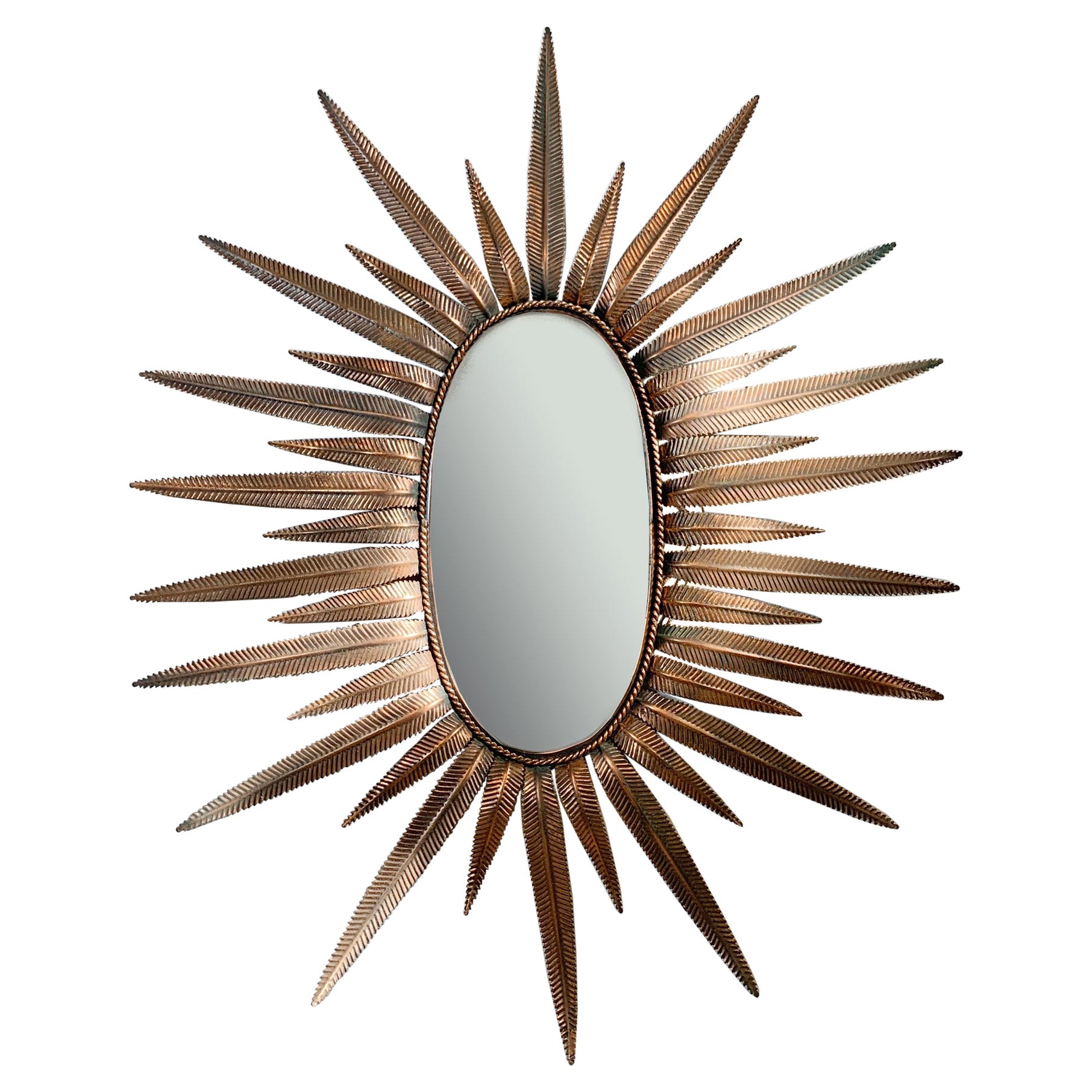 1970's Italian Copper Feathered Sunburst Mirror