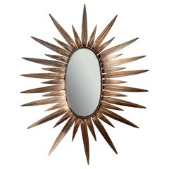 1970's Italian Copper Feathered Sunburst Mirror