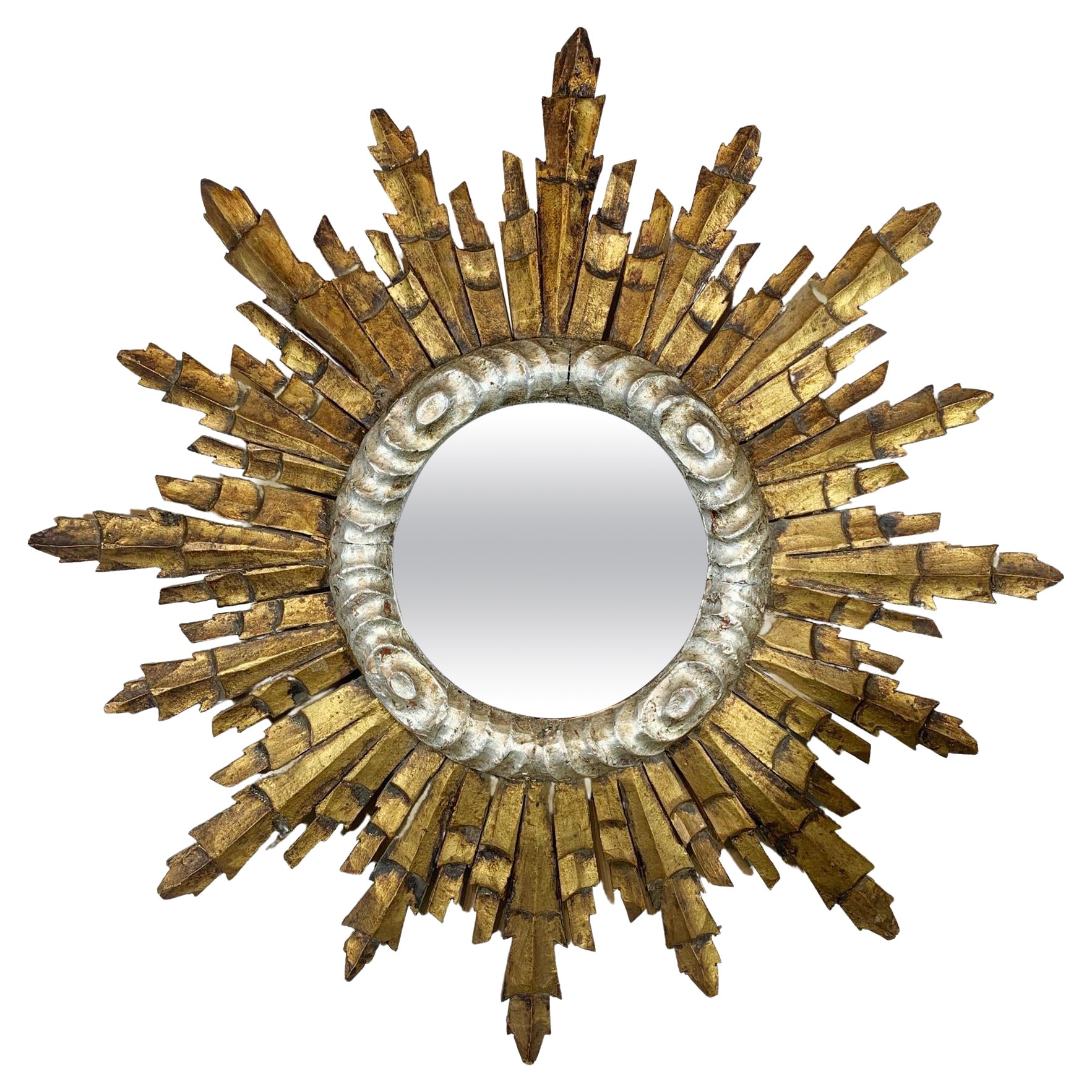 1940's Italian Wooden Gold Sunburst Mirror