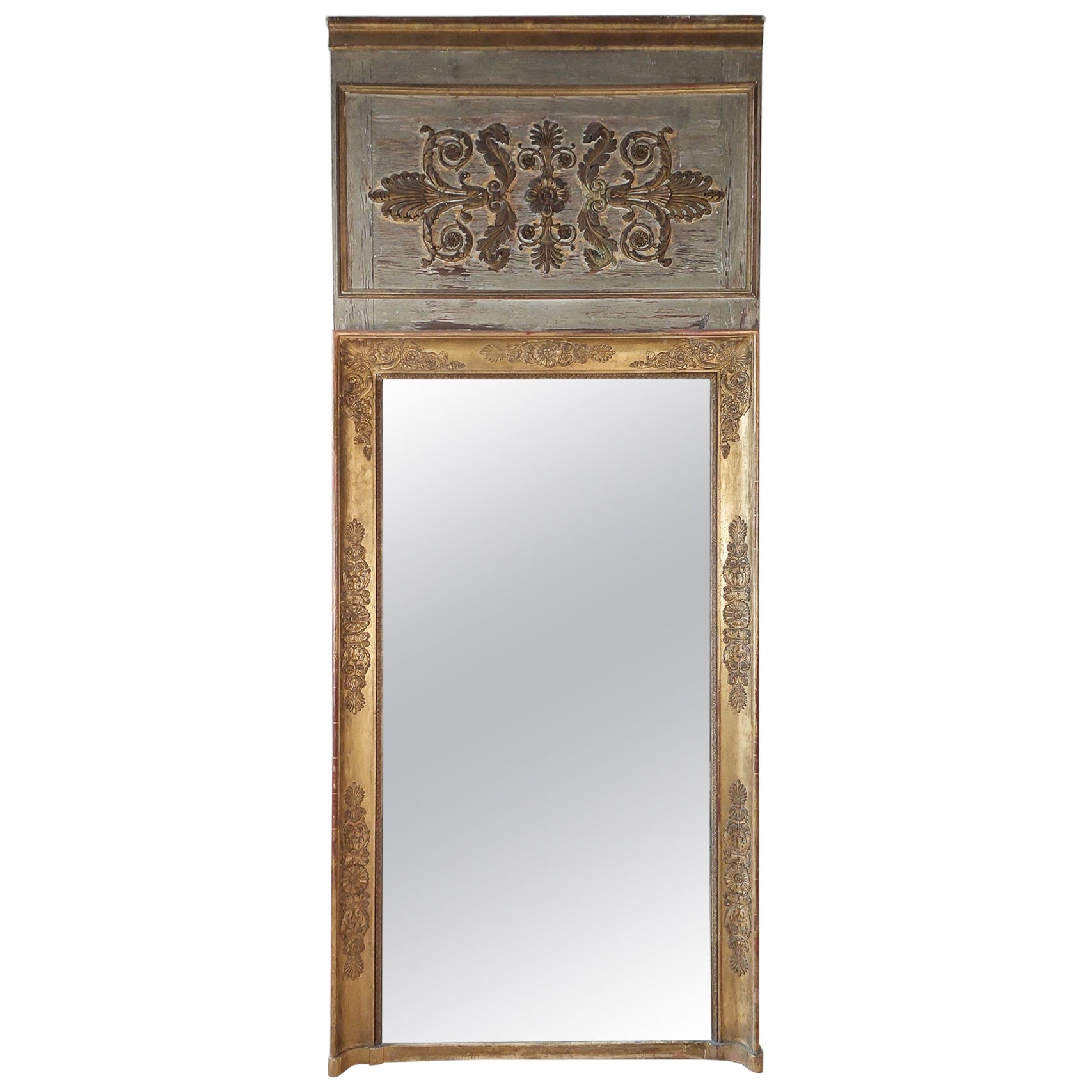 Antique Carved and Gilt Wood Empire Trumeau Mirror from ± 1800 - 1820
