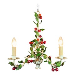 1950's Italian Hand Painted Red Cherry Tole Chandelier