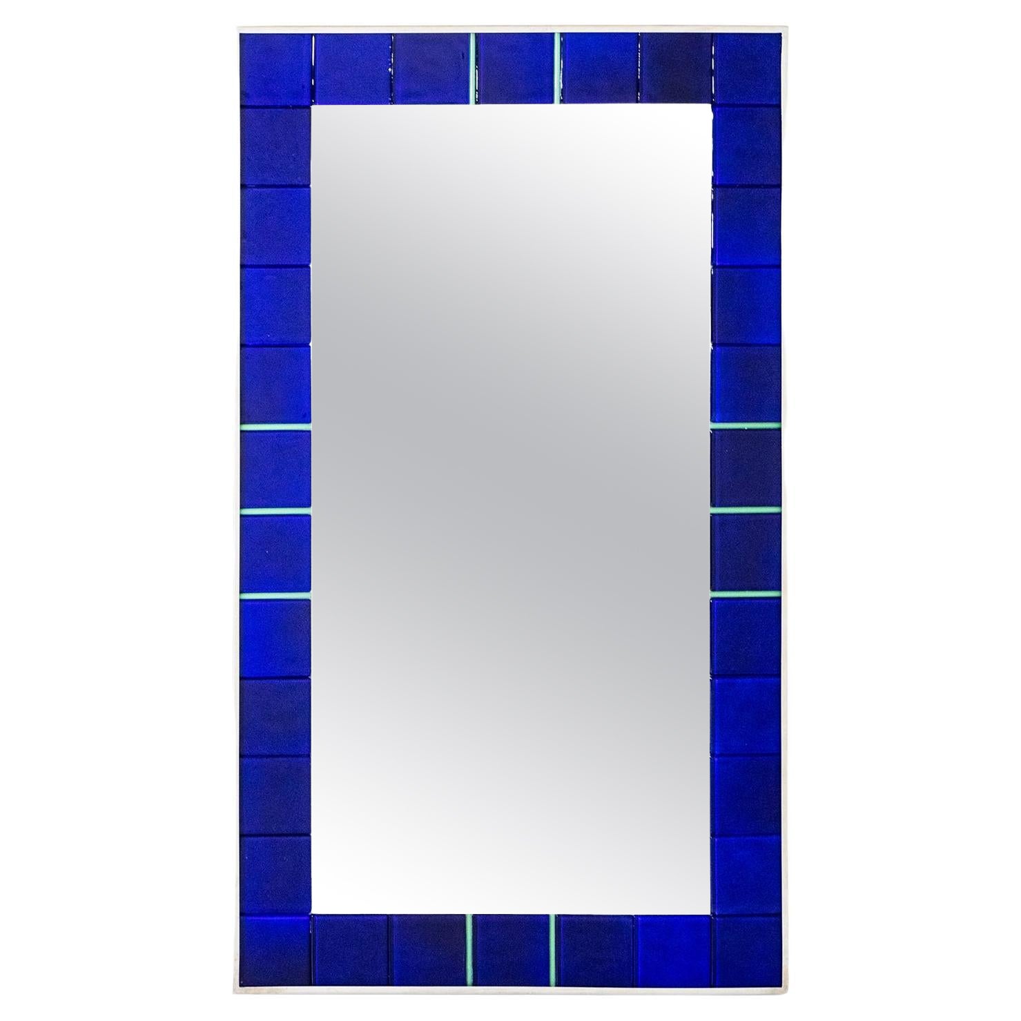 20th Century Dark-Blue Italian Vintage Wall Cut Glass Mirror by Paolo Venini