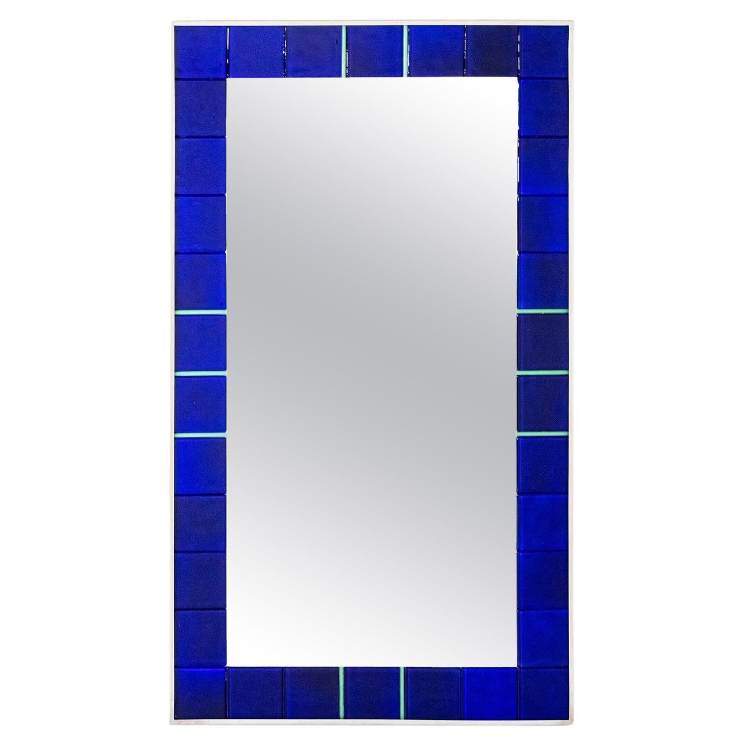 20th Century Dark-Blue Italian Vintage Wall Cut Glass Mirror by Paolo Venini