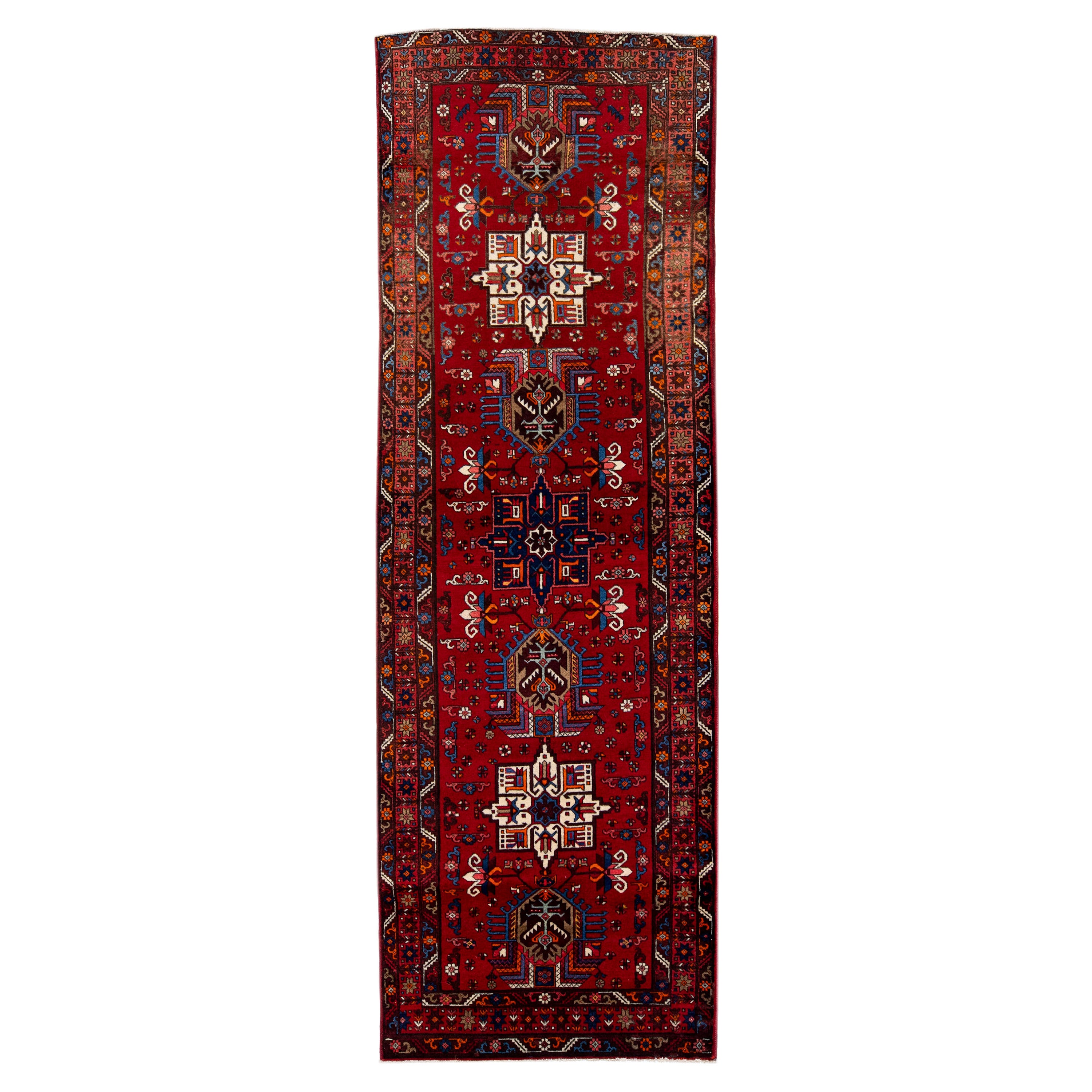Antique Persian Heriz Red Handmade Tribal Wool Rug For Sale
