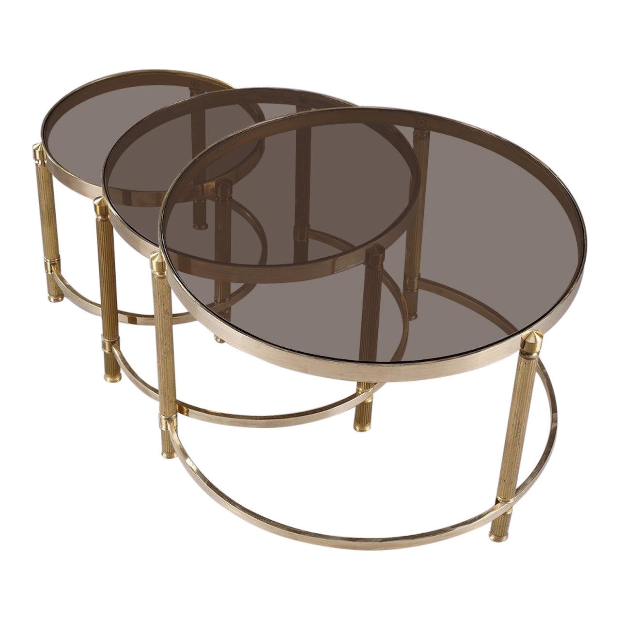 Set of Three Coffee Tables in Bronze and Smoked Glass, 70s 