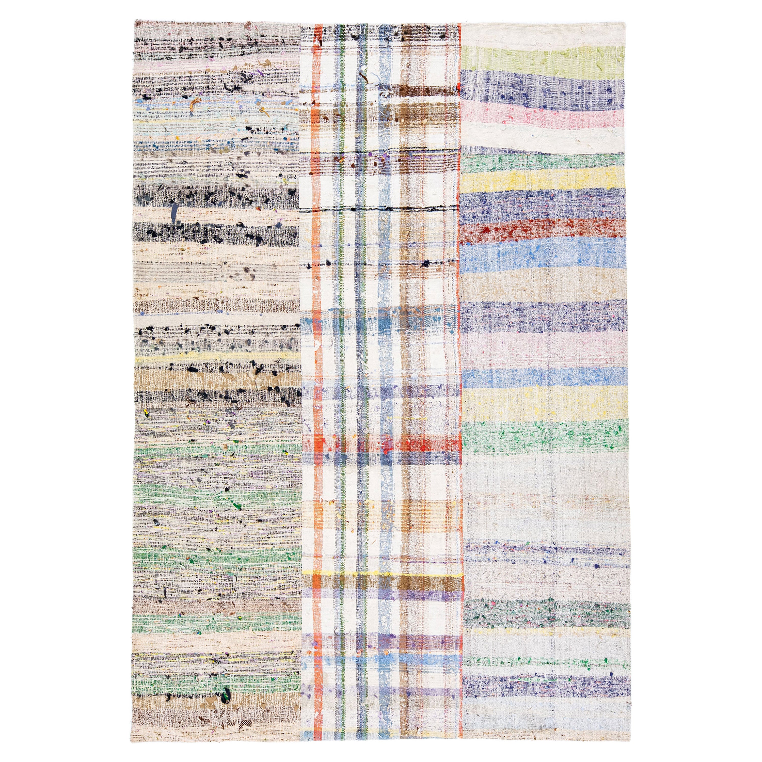 Mid-Century Vintage Kilim Multicolor Handmade Patchwork  Wool Rug  For Sale