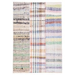 Mid-Century Retro Kilim Multicolor Handmade Patchwork  Wool Rug 