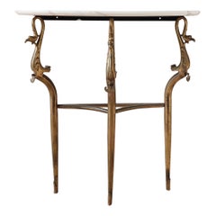 Midcentury Hollywood Regency Brass and Marble Console Tables