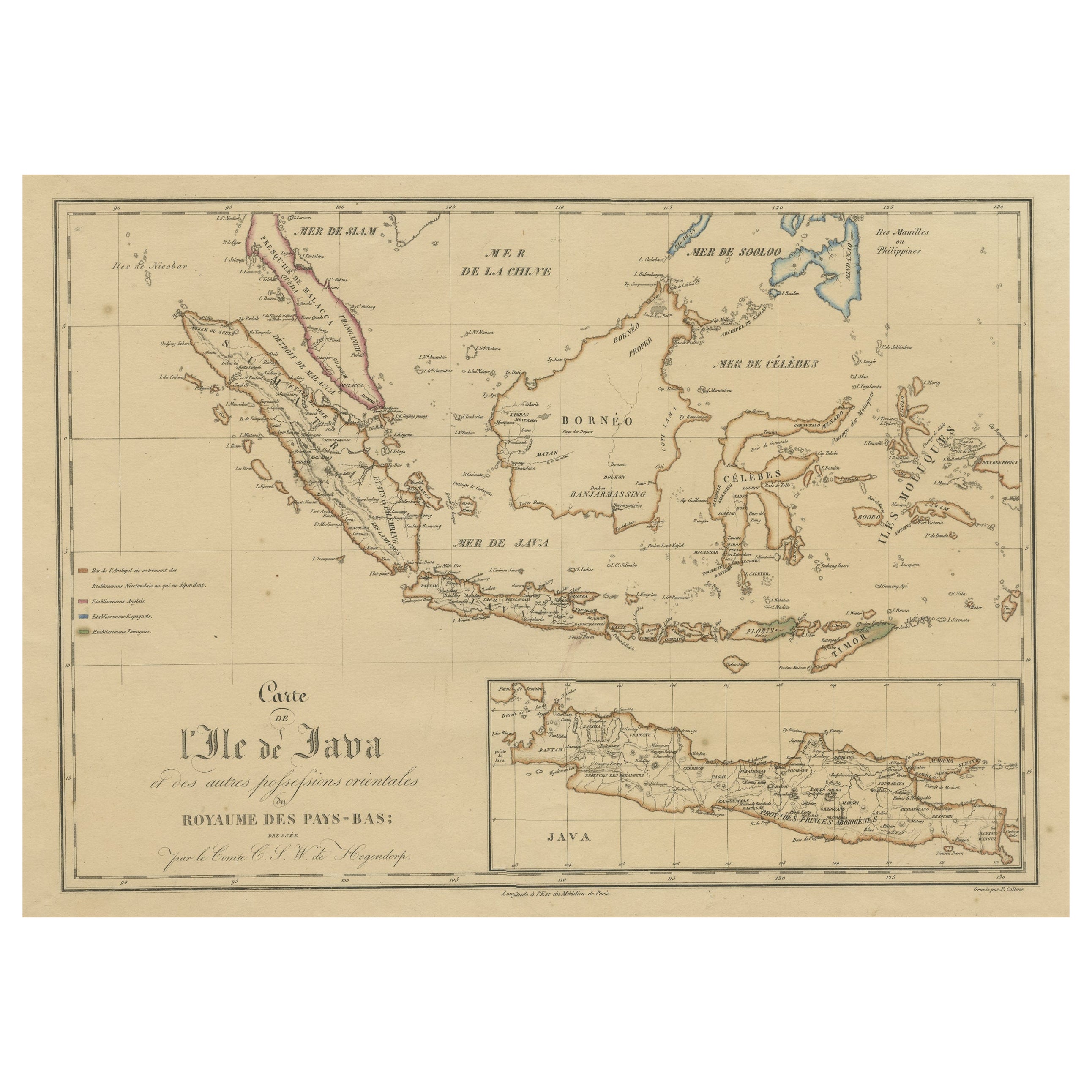 Antique Map of the East Indies, with inset map of Java, Indonesia