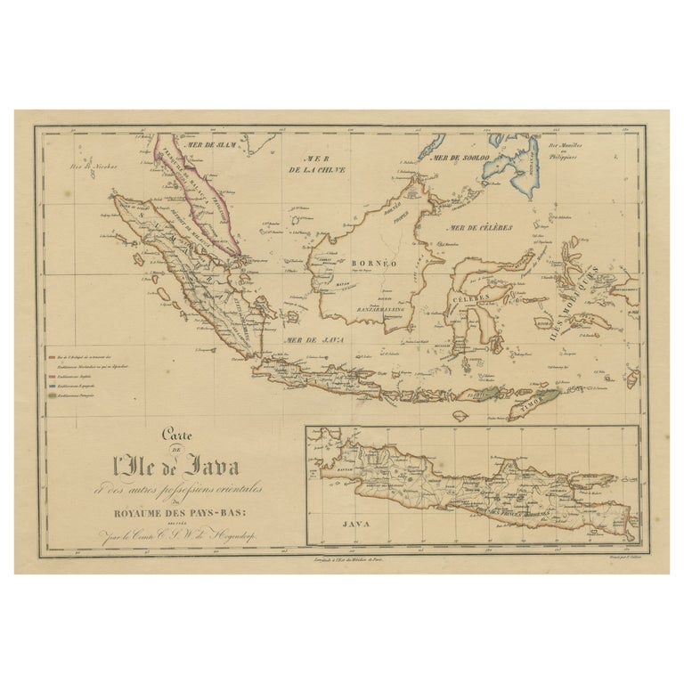 Antique Map of the East Indies, with inset map of Java, Indonesia For Sale  at 1stDibs