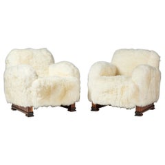 Art Deco Lounge Chairs, Axel Einar Hjorth, Reupholstered in Lambswool, 1940s