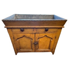 Vintage 19th Century Dry Sink with Zinc Top and Mustard Paint