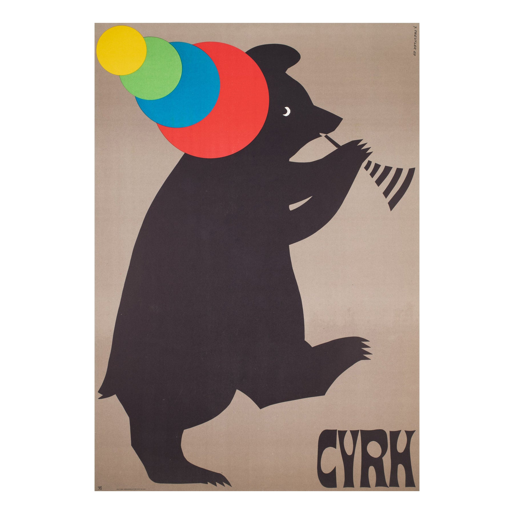 Polish, Vintage Cyrk/Circus Poster Trumpet Playing Bear 1969 JERZY TREUTLER For Sale