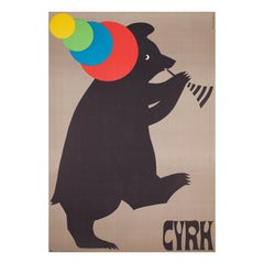 Polish, Vintage Cyrk/Circus Poster Trumpet Playing Bear 1969 JERZY TREUTLER