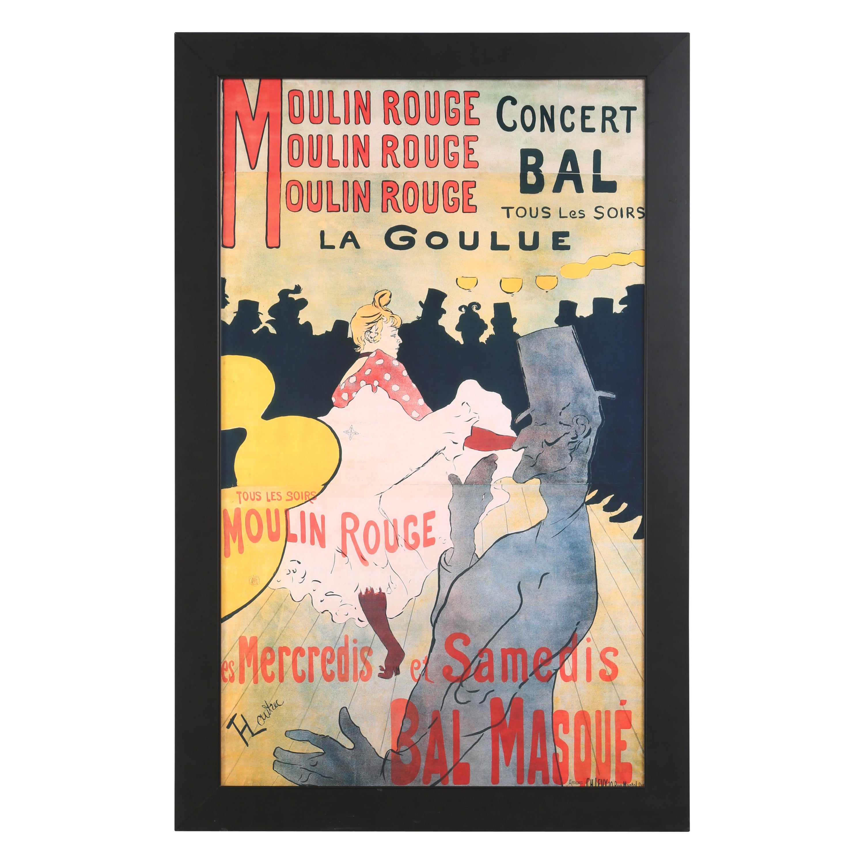 Affiche de bal de concert Moulin Rouge par Henri de Toulouse-Lautrec, joliment encadrée  en vente