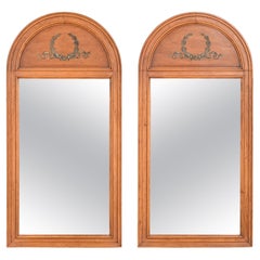 Henredon French Regency Louis XVI Walnut and Brass Arched Wall Mirrors, Pair