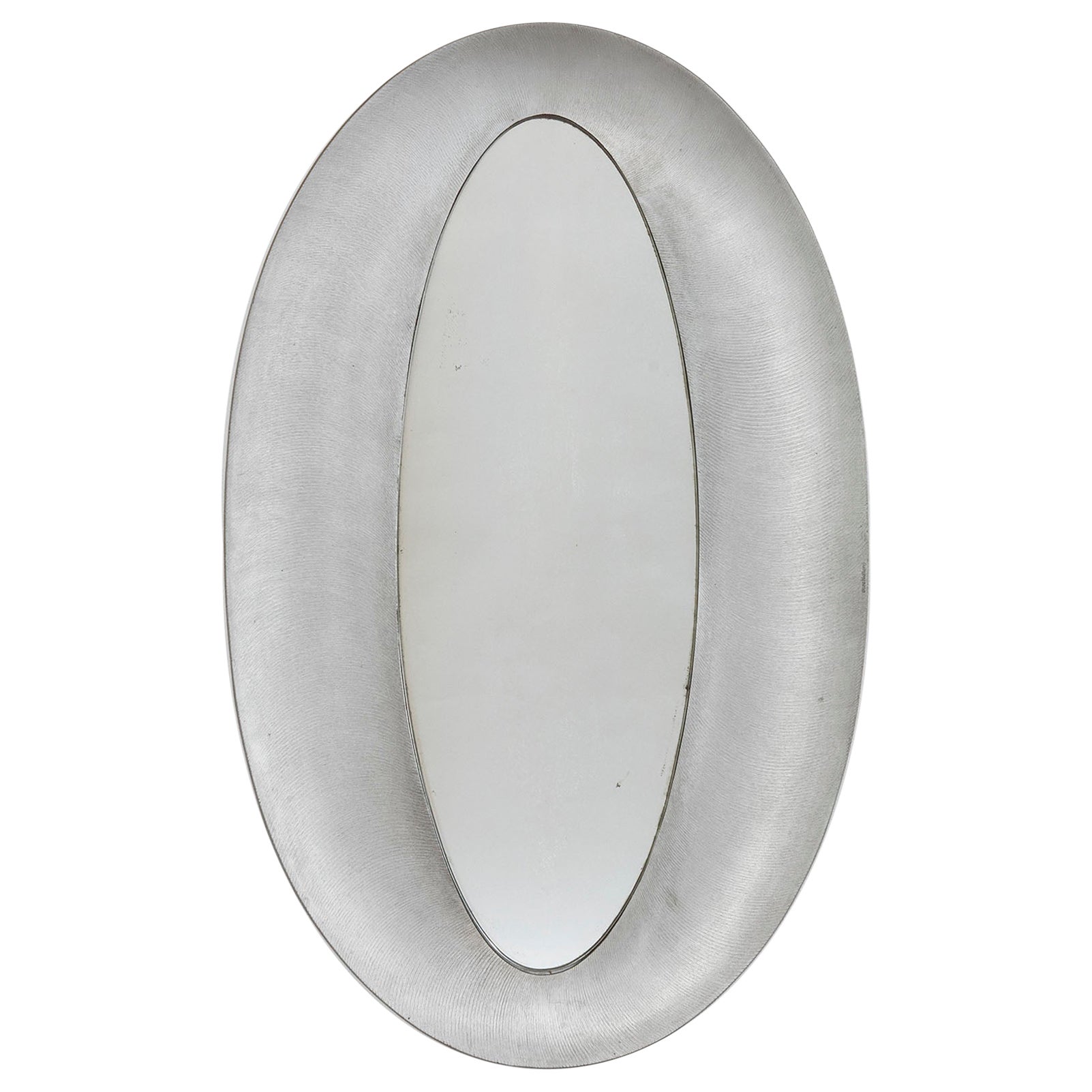 20th Century Lorenzo Burchiellaro Oval Mirror with Die-Cast Aluminium Frame