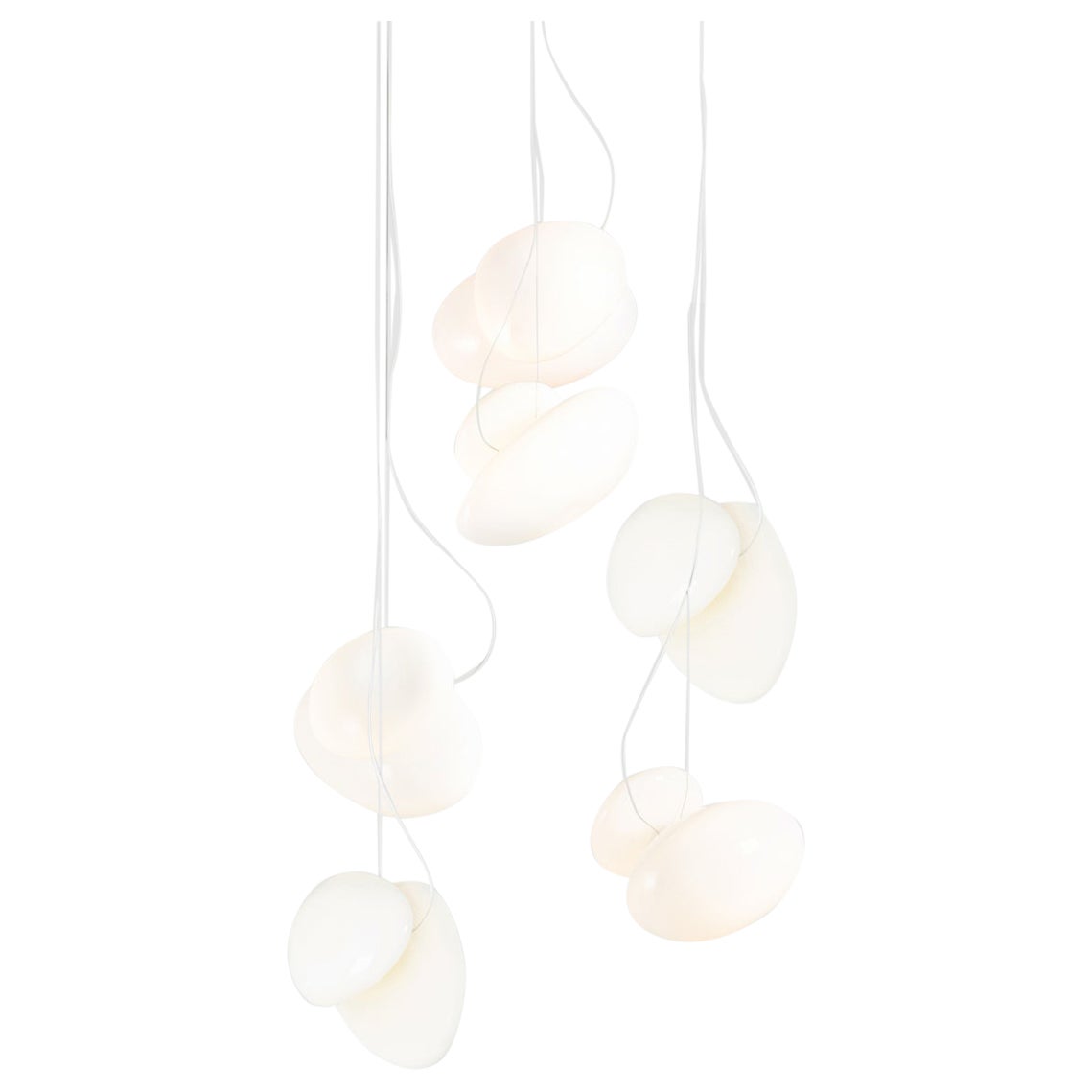 Lustre contemporain 'Pebble', 5 pendentifs, double hélice, blanc