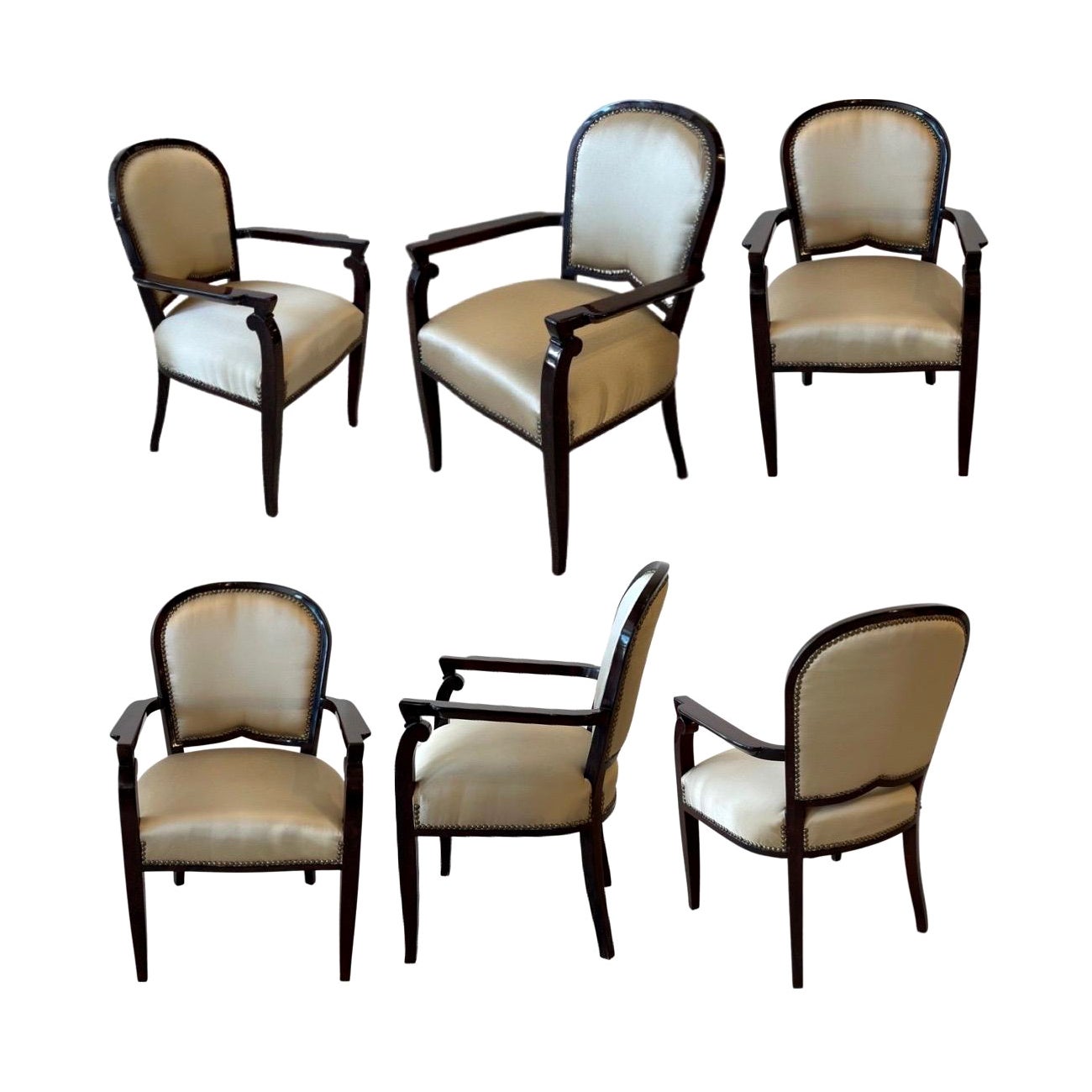 Art Deco Set of 6 Dining Chairs by Jules Leleu For Sale