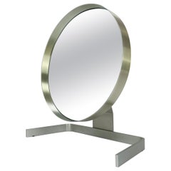 Miroir de table en aluminium, pièce française de Pierre Vandel, datant d'environ 1970