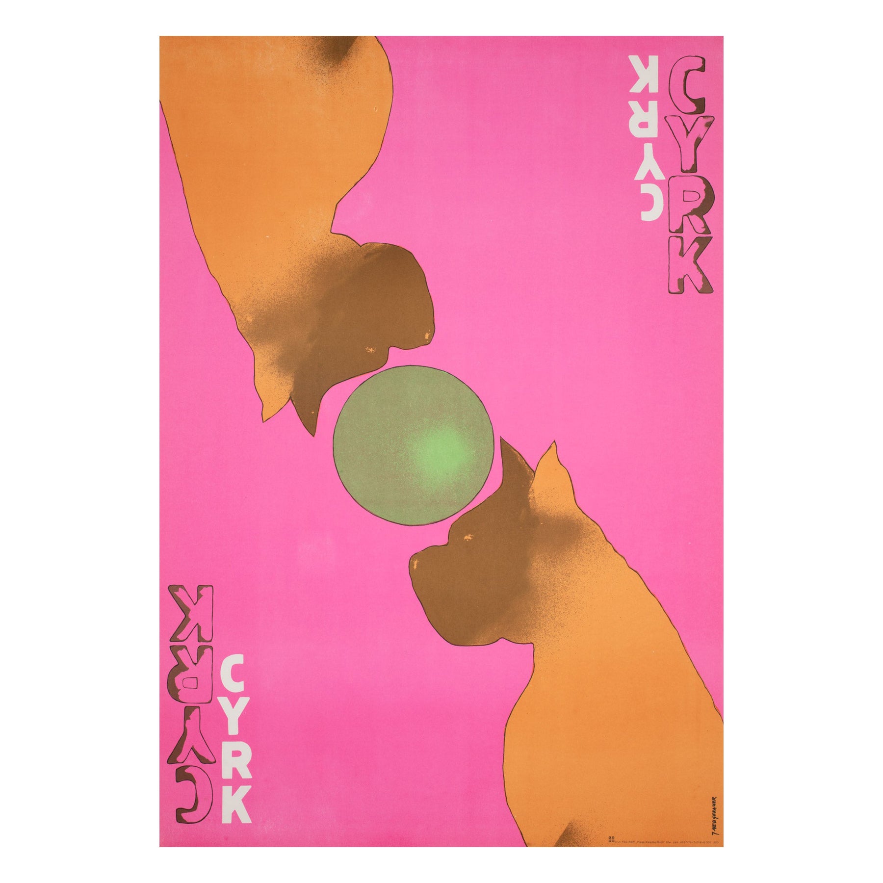 Cyrk Two Dogs Balancing Ball 1975 Polish Circus Poster, Jack Neugebauer in vendita