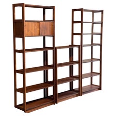 Retro Mid-Century Modern Three Piece Walnut Free Standing Shelving Unit