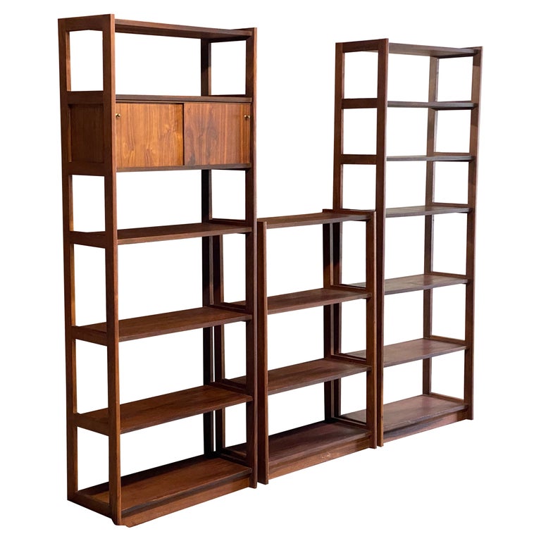 MidCentury Modern Three Piece Walnut Free Standing Shelving Unit at