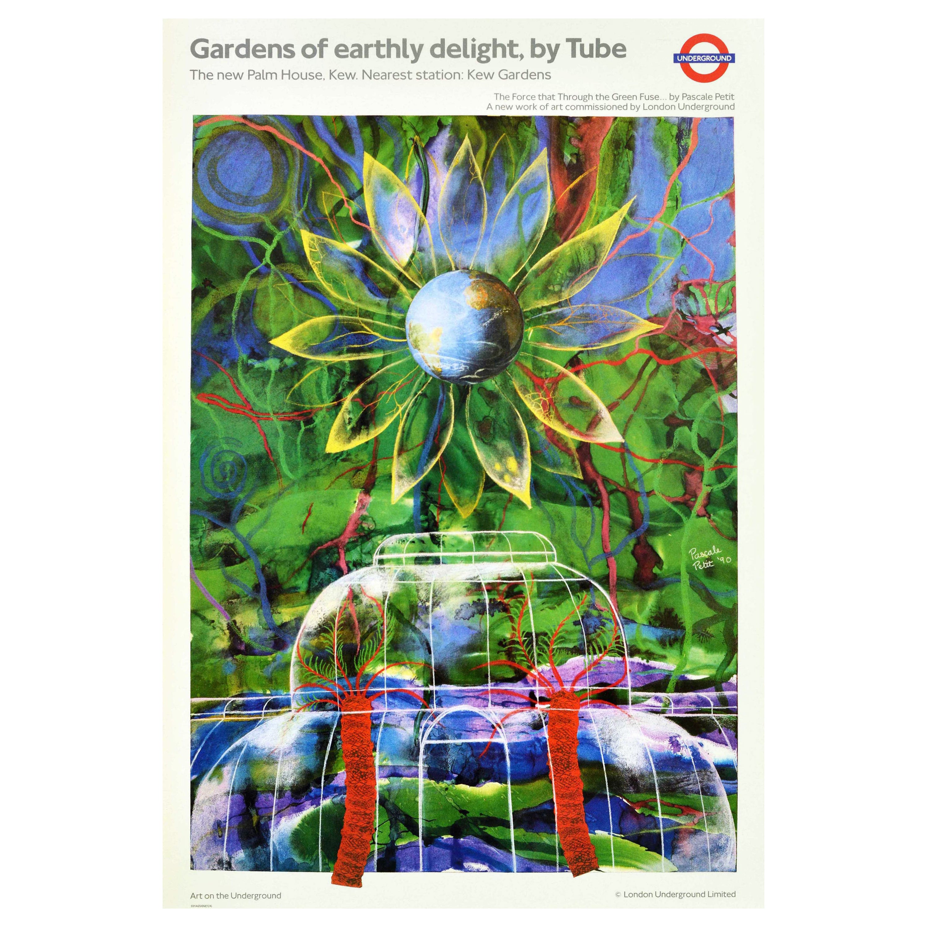 Original Vintage London Underground Poster Kew Gardens Pascale Petit Palm Art For Sale