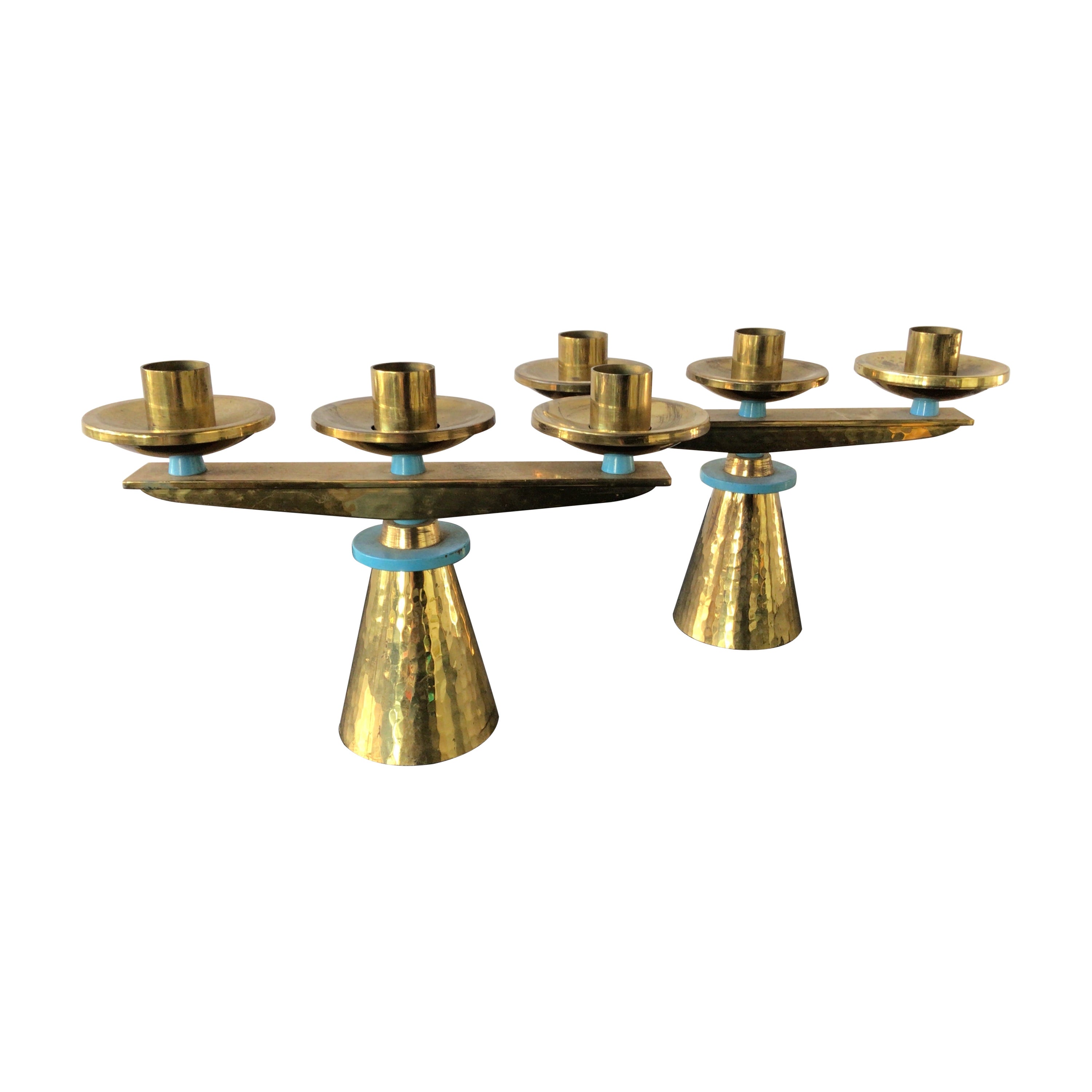 Pair of 1960s Swiss Hand Hammered Brass Candlesticks For Sale