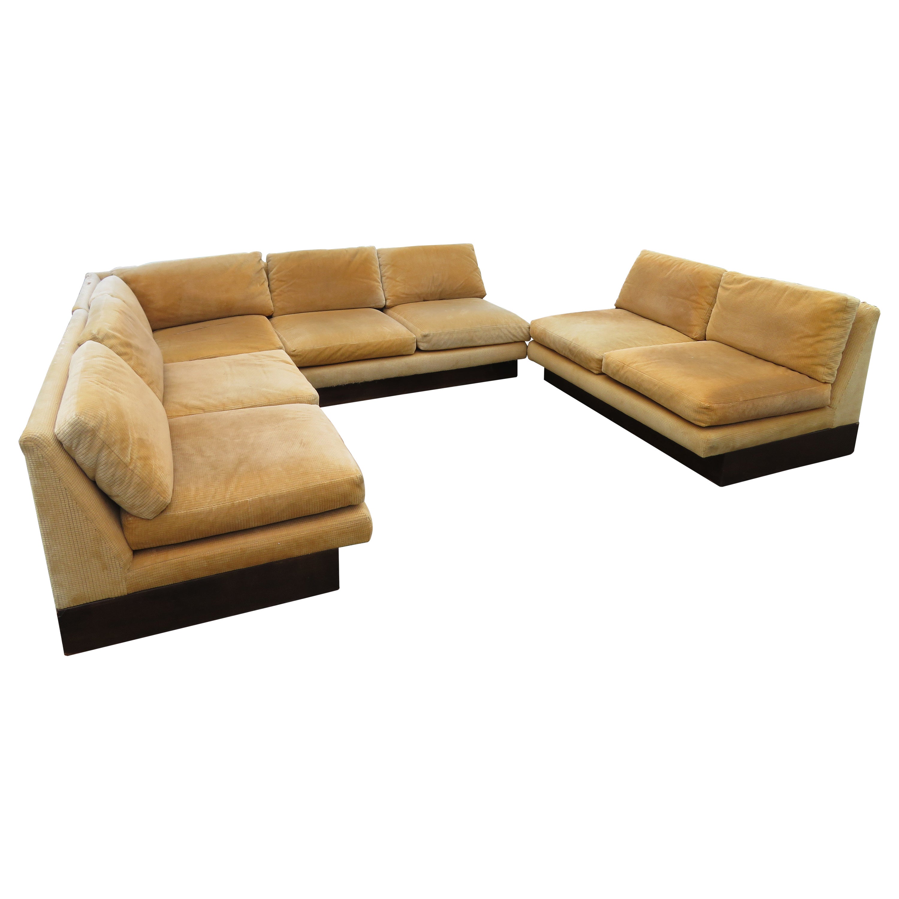 4 Piece Milo Baughman Style Platform Sectional Sofa Mid-Century Modern