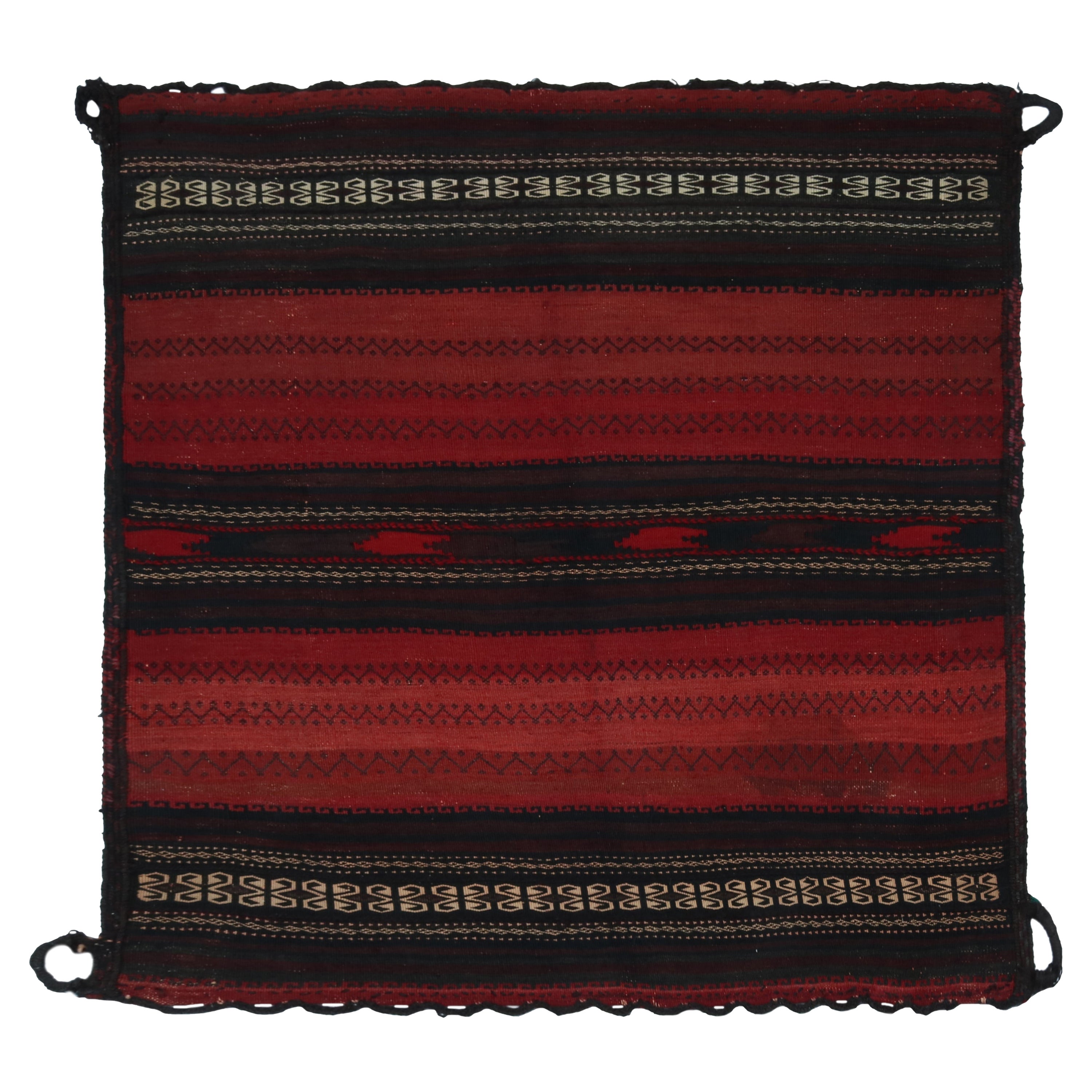 Vintage Persian Square Kilim rug in Red & Black Geometric Pattern by Rug & Kilim For Sale