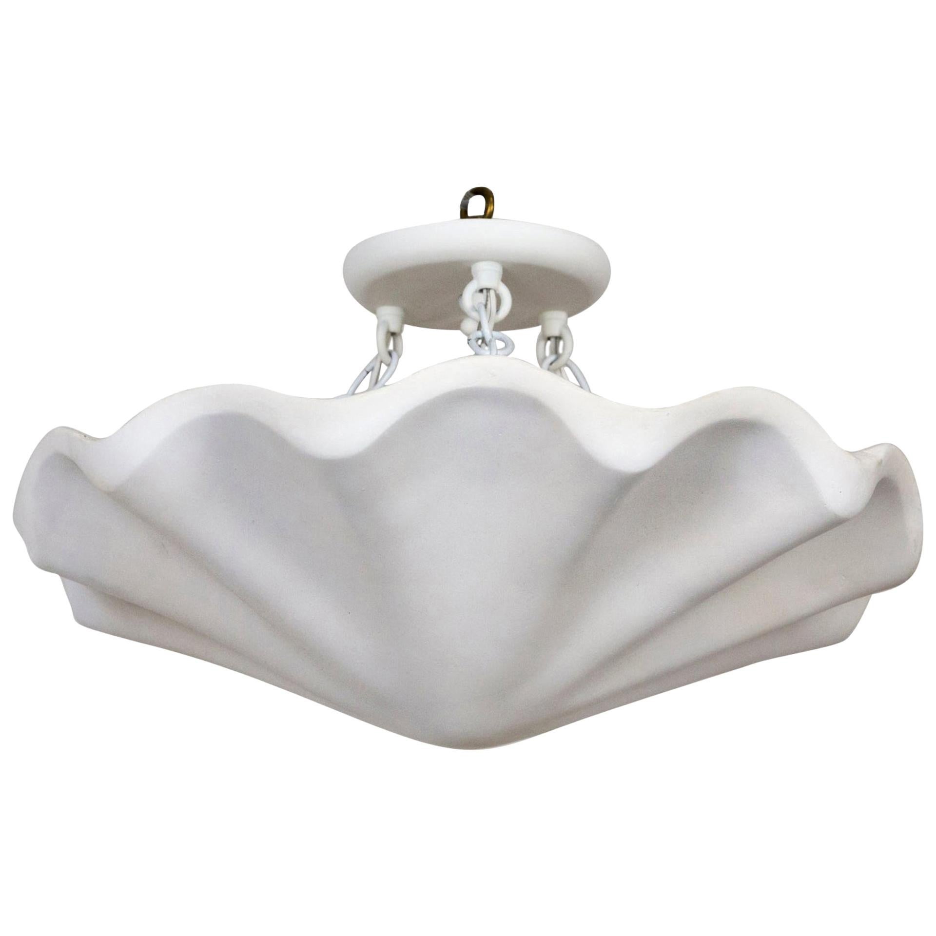 Smooth (17") Circular Undulating White Plaster Shell Pendant Light For Sale