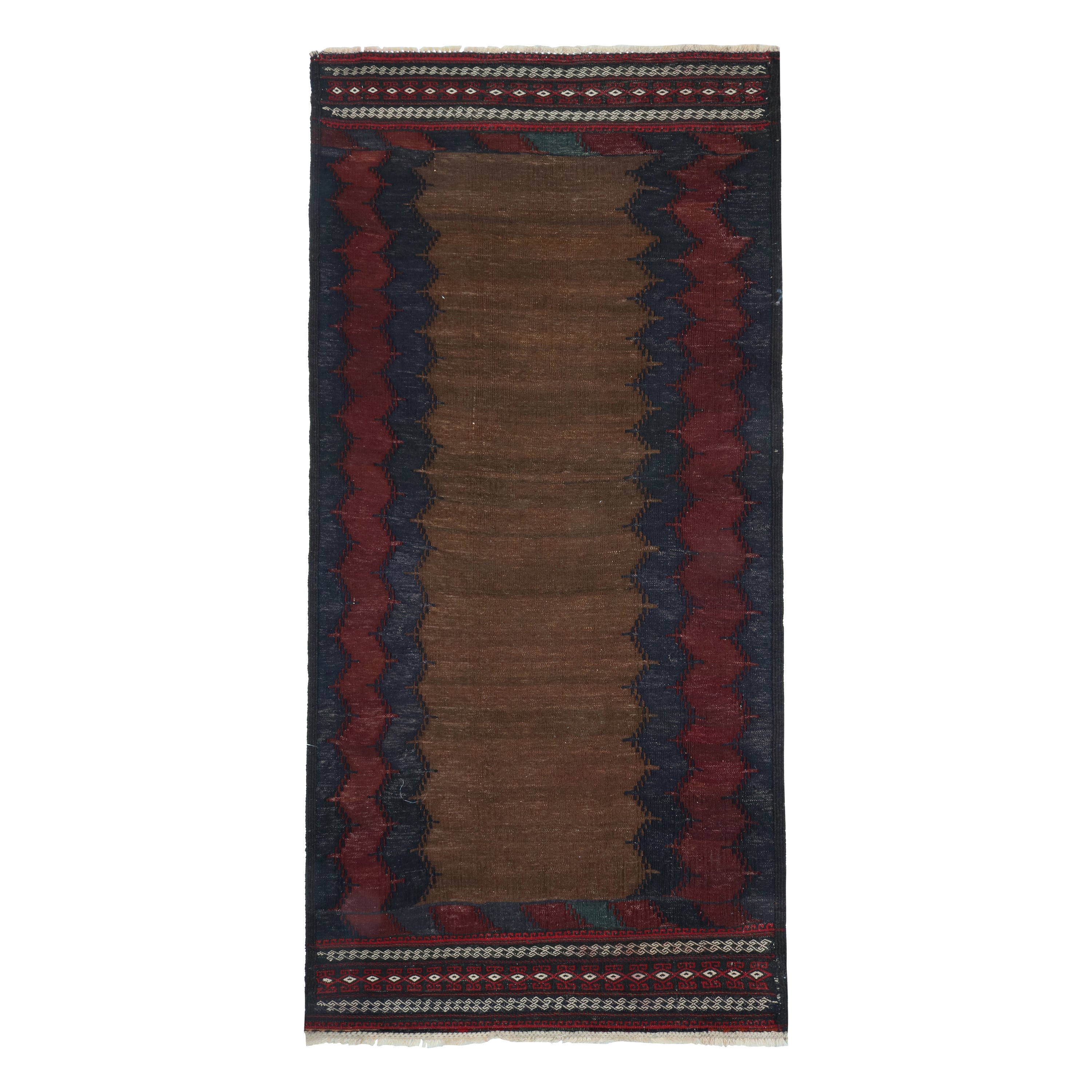 Kilim persa vintage Sofreh en marrón con bordes azules y rojos - by Rug & Kilim