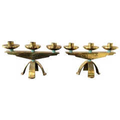 Pair of 1960s Swiss Hand Hammered Brass Candlestick’s
