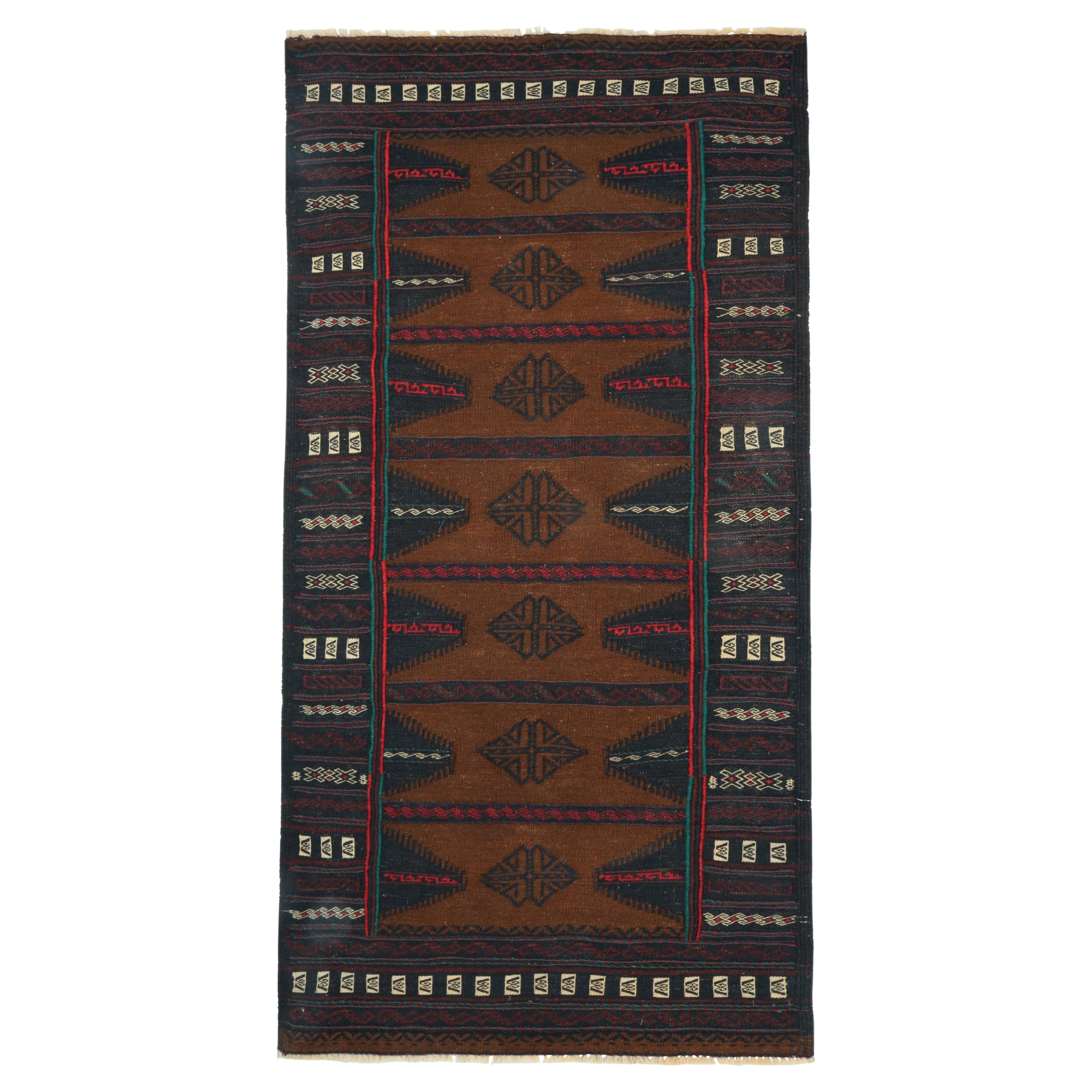 Vintage Persian Tribal Kilim in Brown with Navy Blue Medallions - by Rug & Kilim For Sale