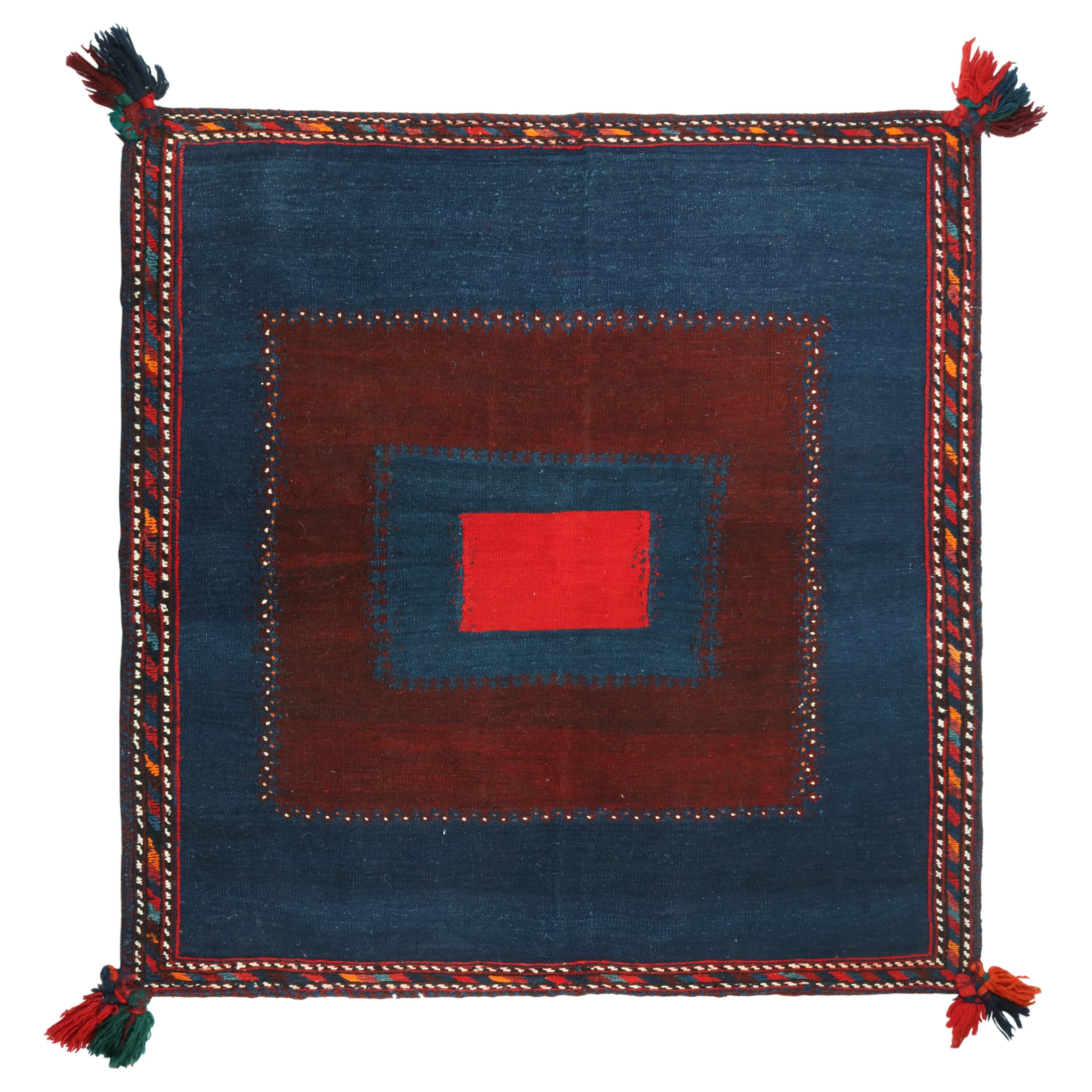 Vintage Sofreh Persian Kilim rug in Blue with Red Medallion - by Rug & Kilim