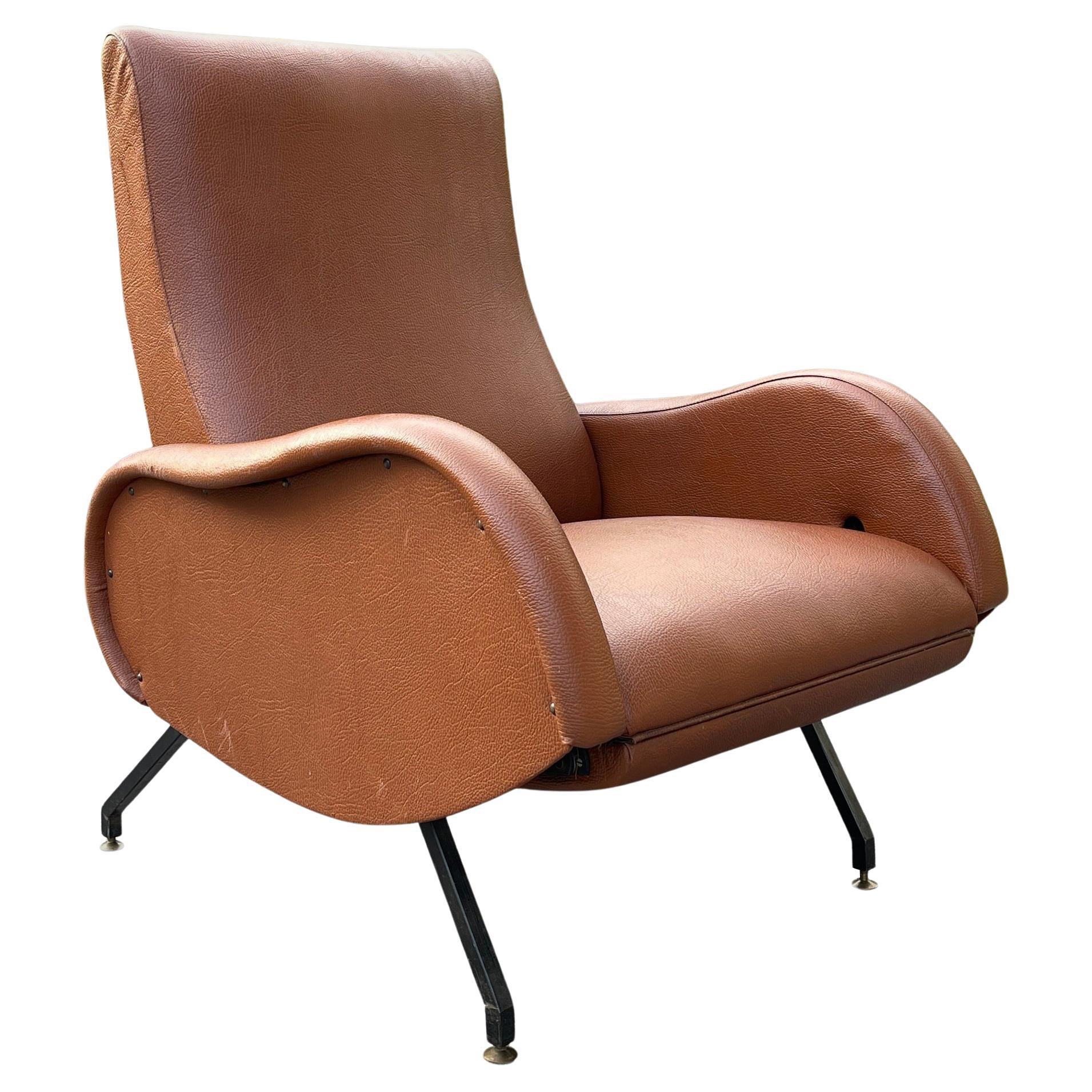 Mid-Century Modern Brown Armchair with Footrest Italy, 1960s