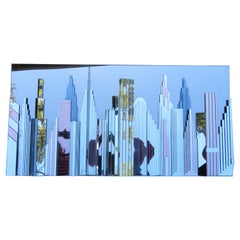 Fabuleux miroir mural Skyline de la ville de New York, mi-siècle moderne