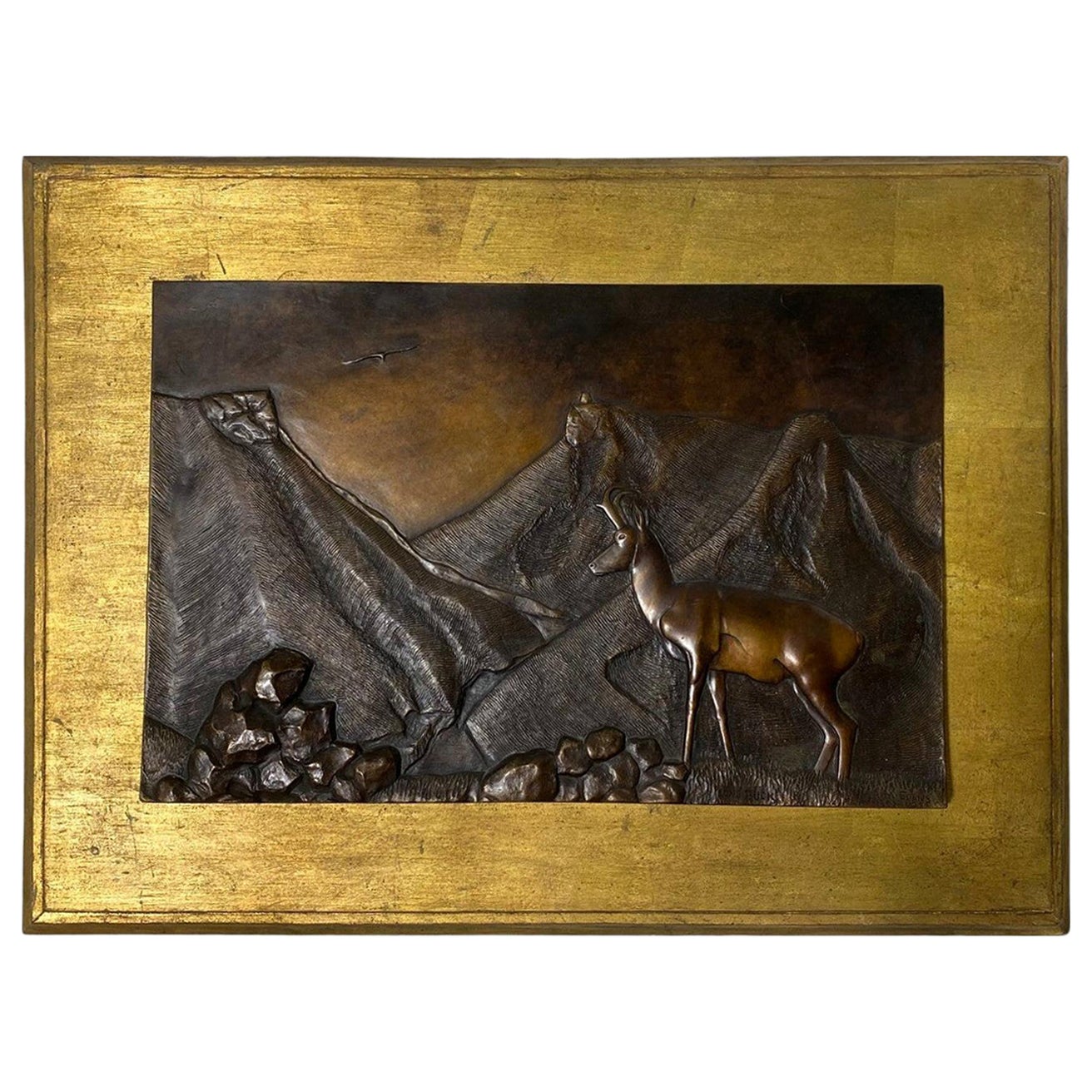 R M Evans Signed Limited Edition Bronze Wall Relief Plaque Sculpture Lone Buck For Sale