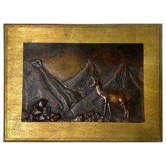 R M Evans Signed Limited Edition Bronze Wall Relief Plaque Sculpture Lone Buck