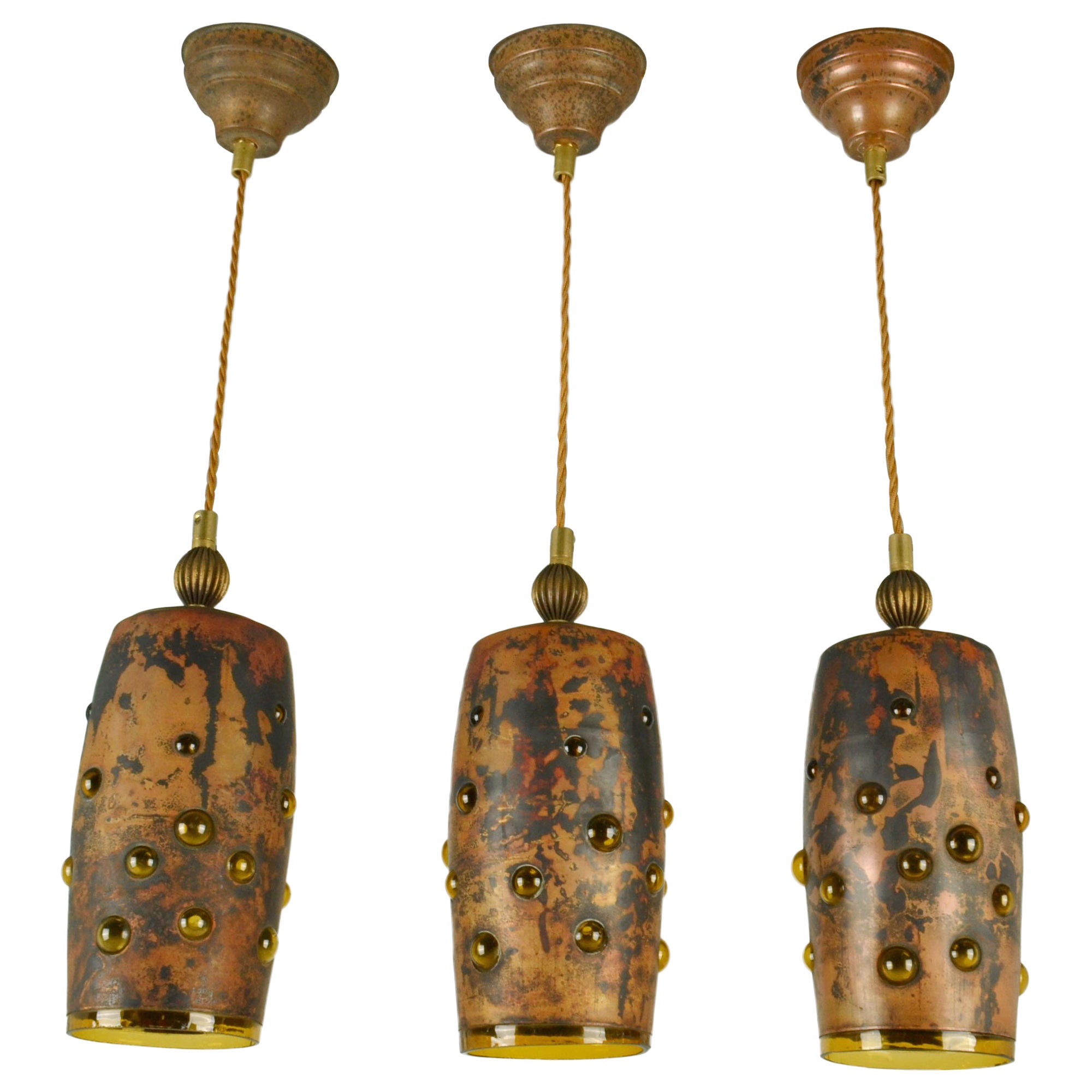 Nanny Still Copper and Glass Pendant Lamps set 
