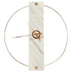 Sculptural Modern Clock  with Carrara Marble and Finishes in Brass
