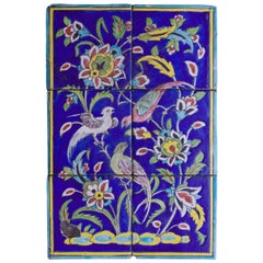 Vintage Persian Bird Lotus Tile Scene Colorful Decor Backsplash Set 6