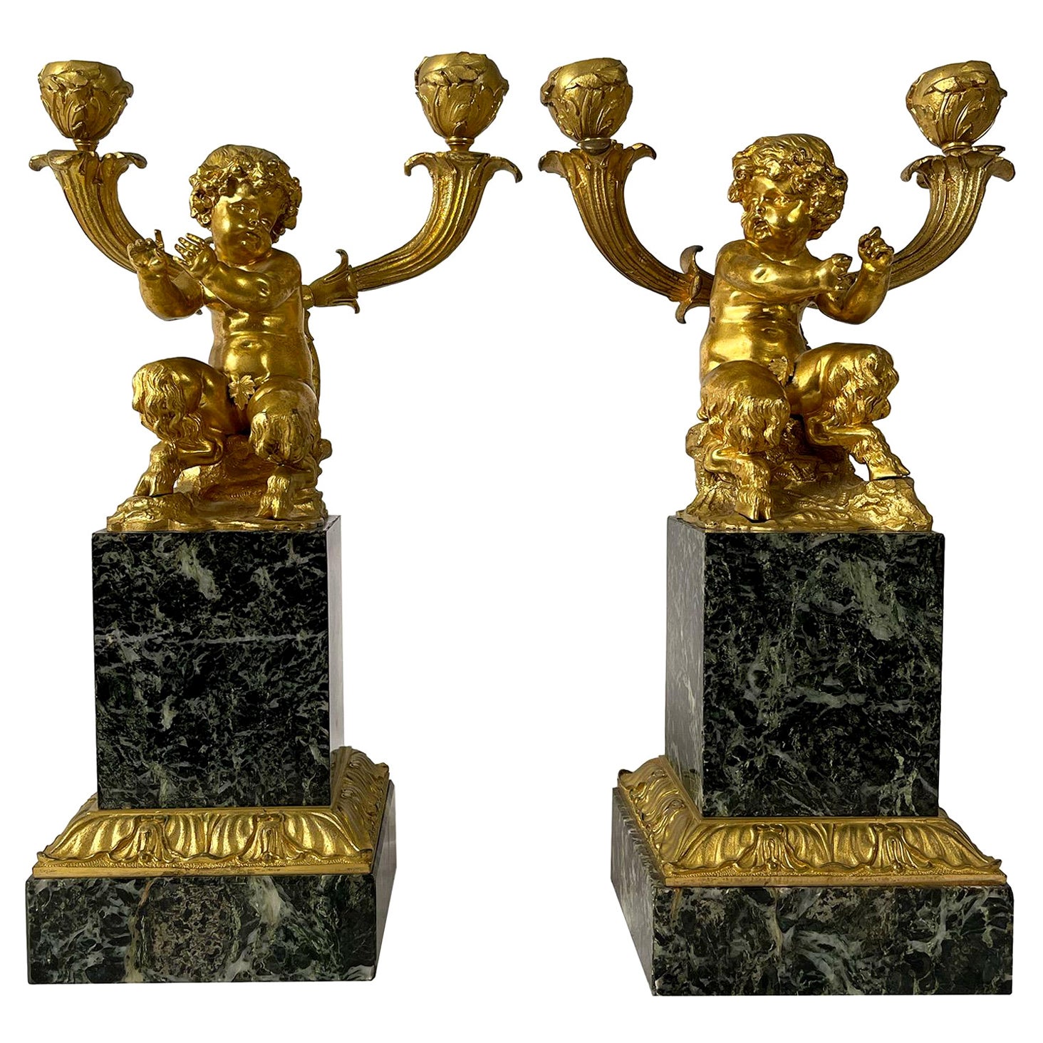 Pair of Early 19th Century Marble & Gilt Bronze Figural Candelabras For Sale